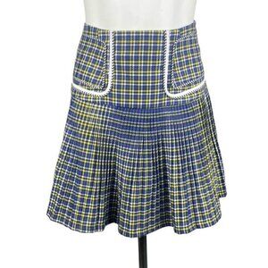 SISTER JANE Plaid Pleated Skirt Sz Medium Blue Yellow